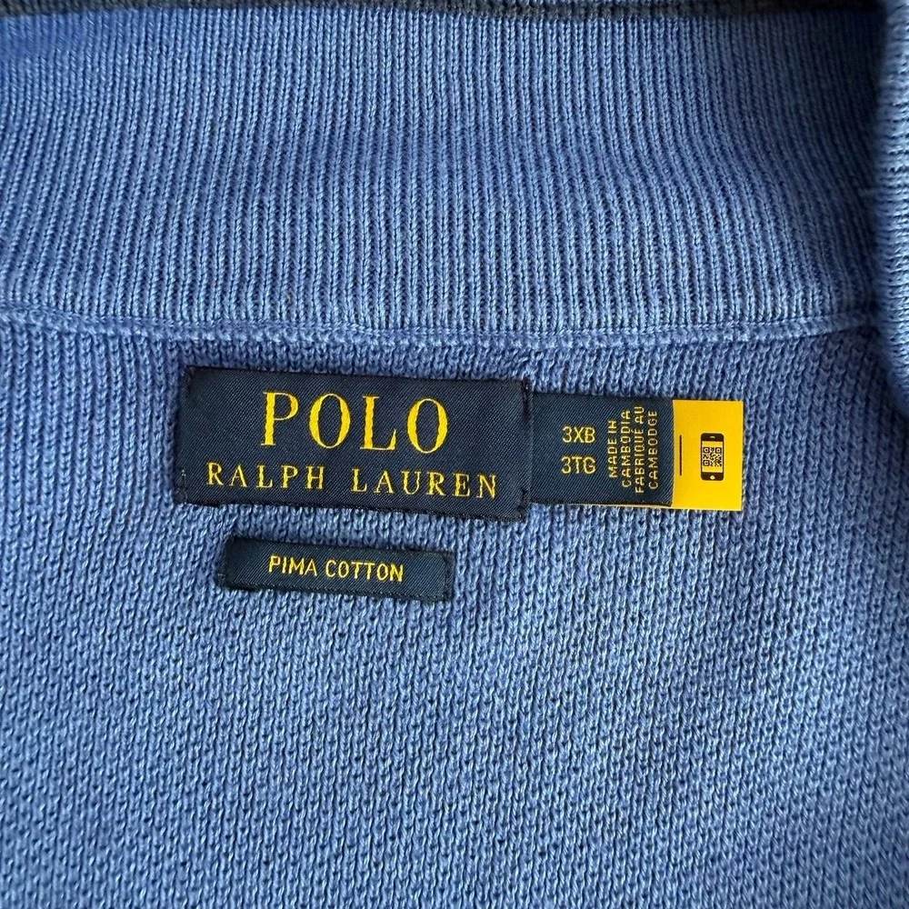 Polo Ralph Lauren  1/4 Zip Pullover Sweater Size 3XB Pima Cotton Blue Preppy